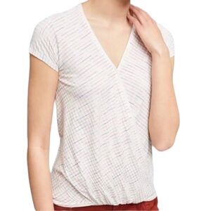 Maeve Anthropologie Leila Rainbow Striped Faux Wrap Tee - S